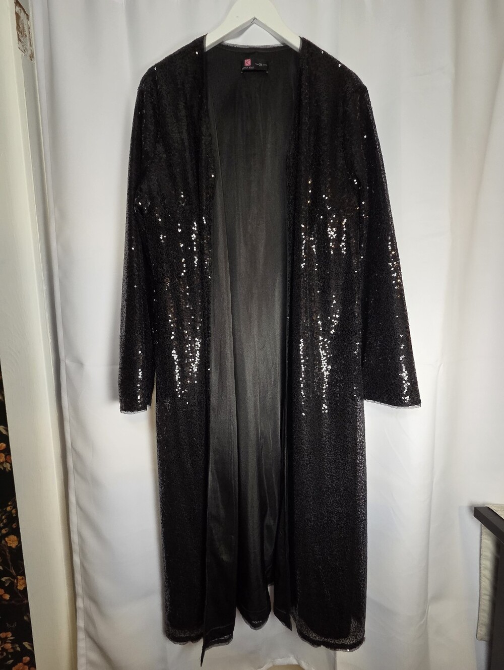 Kancy Kole Long Black Sequin Duster Open Cardigan Women's Size 2XL